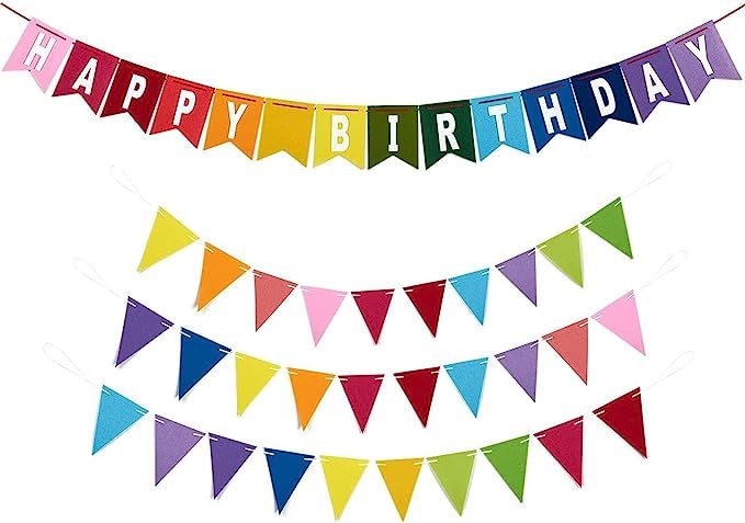 Happy Birthday Rainbow Banner Set, Colorful Party Decorations (4 Pieces) | Amazon (US)