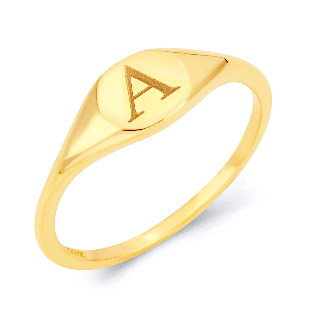 10K Gold Initial Signet Ring Available in All Letters Real Solid Gold Stacking Ring for Her Engra... | Etsy (US)