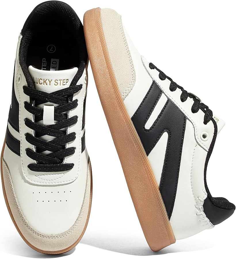 LUCKY STEP Women Classic Retro Gum Sole Fashion Sneakers Casual Tennis Skate Shoe Genuine Leather... | Amazon (US)