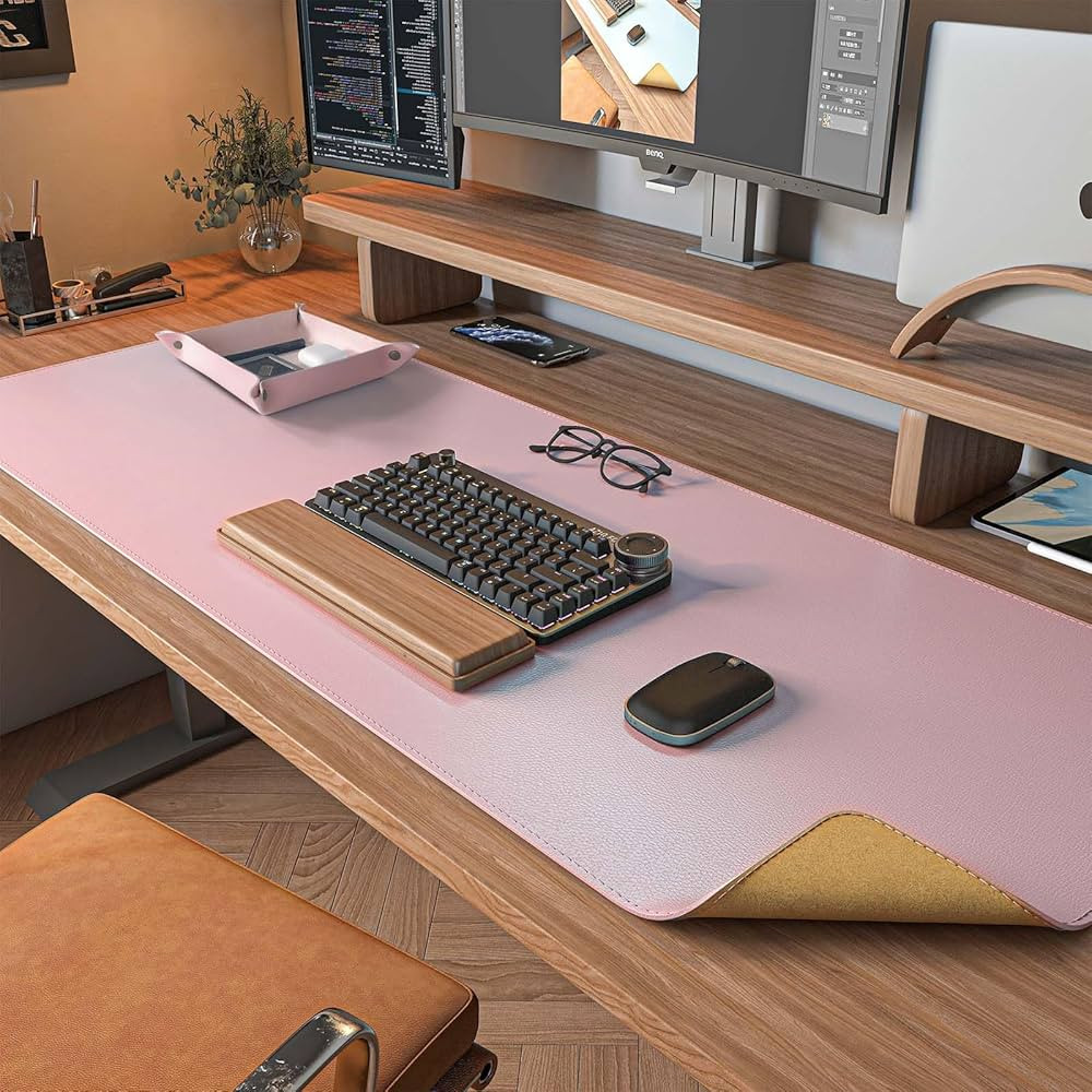 DAWNTREES Dual Sided Desk Mat,Leather Desk Pad,Pink 40"x16",Cork Desk Mat Protector,with PU Leath... | Amazon (US)
