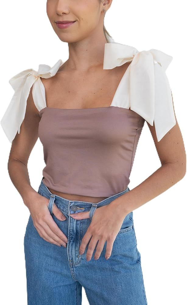 Klarissa Crop Top with Bow Shoulder Straps | Amazon (US)