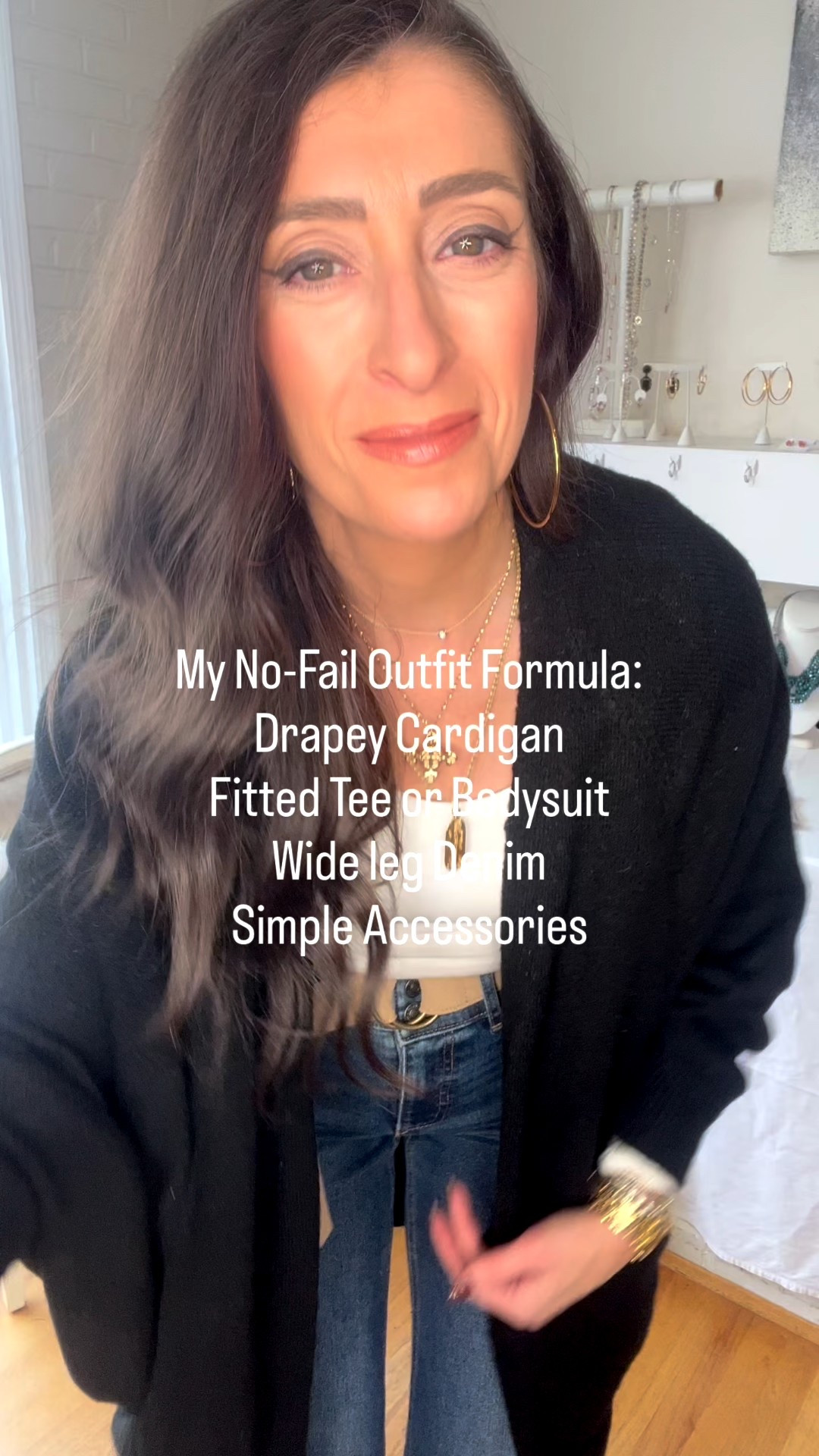My No-Fail Outfit Formula: Drapey Cardigan, Fitted Tee or Bodysuit, Wide leg Denim & Simple Accessories.

Shop my look in my @shop.ltk or comment FORMULA for DM

#widelegdenim #cardigan #bodysuit #fallfashion #outfitinspo #outfitformula #stephstyle101 #cincycreators 

#LTKSaleAlert #LTKSeasonal #LTKOver40