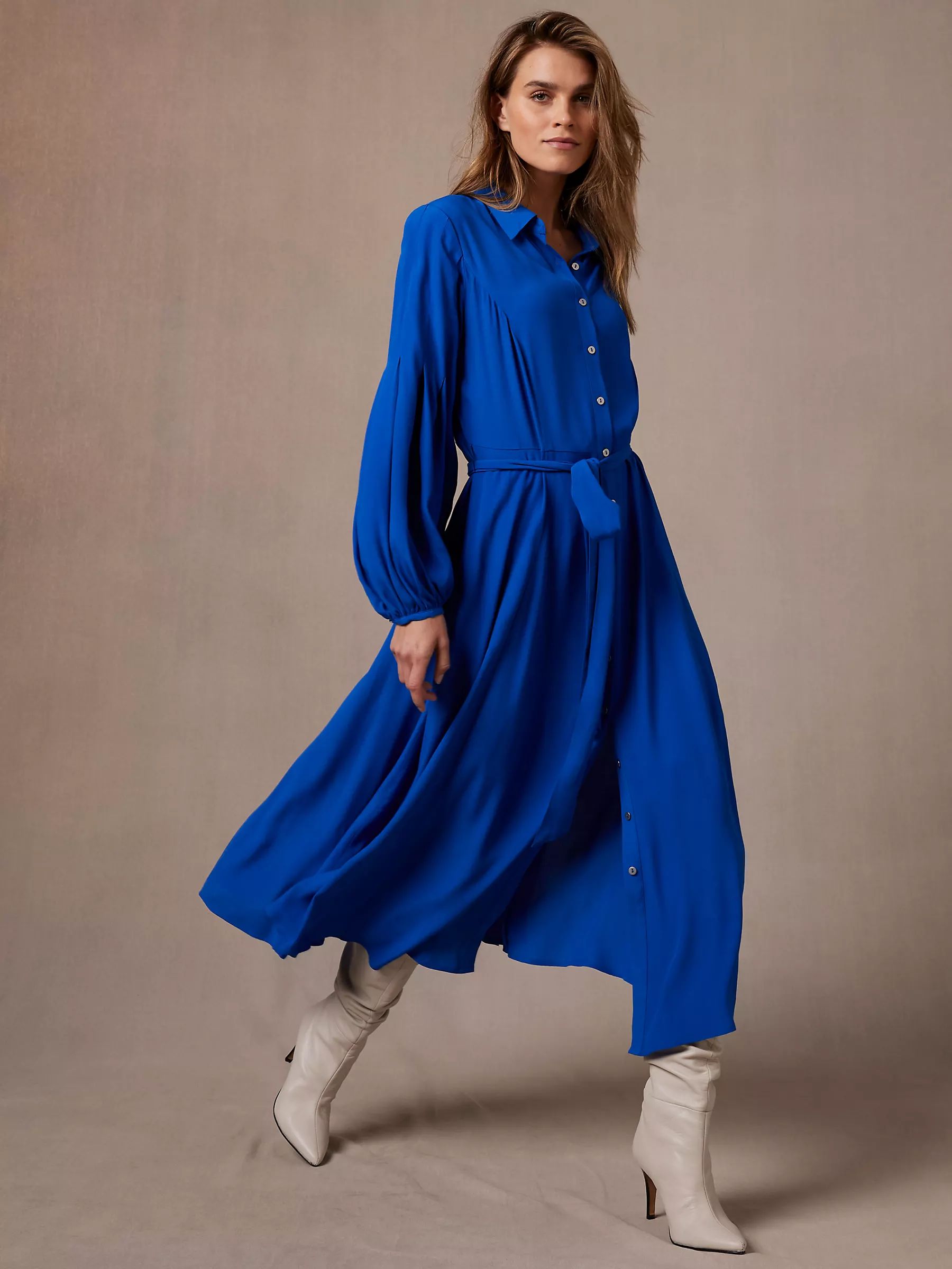 Mint Velvet Belted Midi Shirt Dress, Blue | John Lewis (UK)