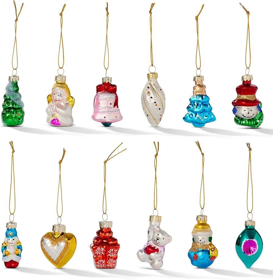 THE TWIDDLERS - 12 Pieces Christmas Mini Glass Baubles in Assorted Colorful Festive Traditional V... | Amazon (US)