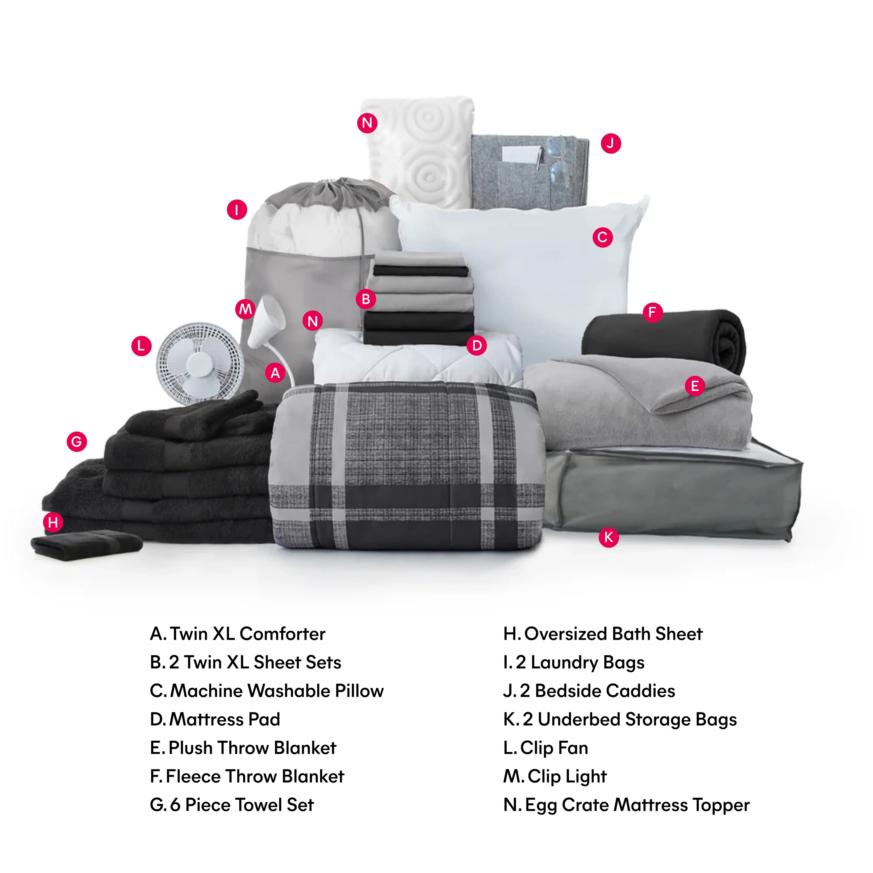Core 27-Piece Dorm Bundle | Dorm Essentials - Grey Plaid - Dormify | Dormify
