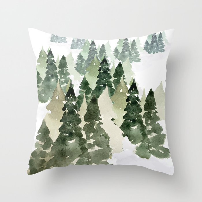 Fading Pines Watercolor Throw Pillow | Society6