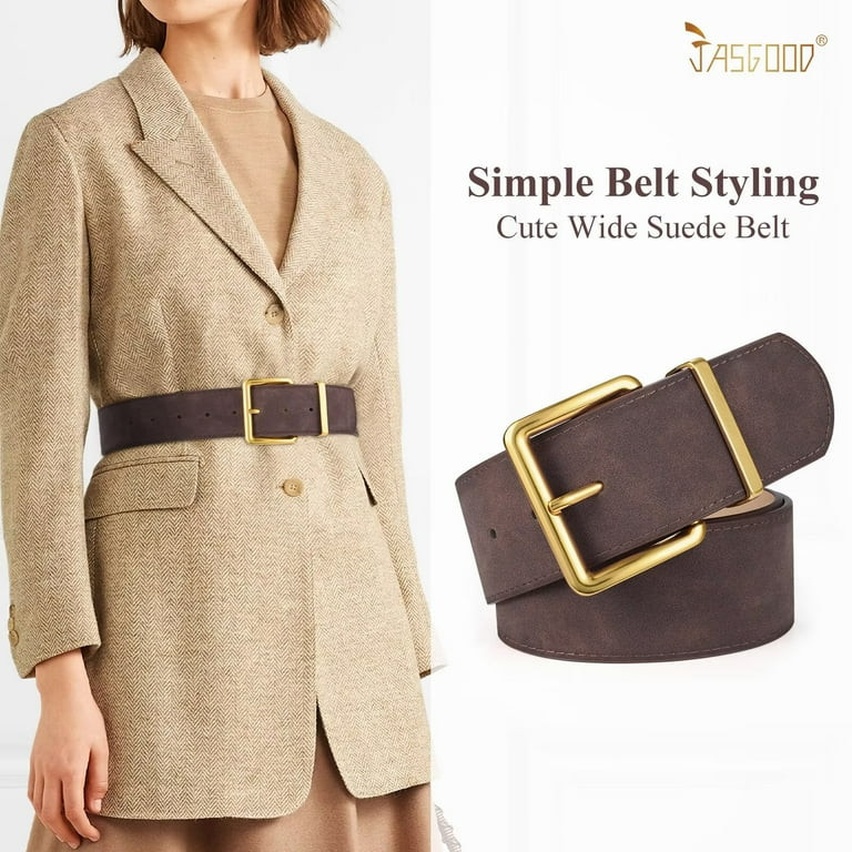 JASGOOD Women Wide Belt Fashion Suede Belt Ladies Thick Belts with Gold Buckle Coffee | Walmart (US)