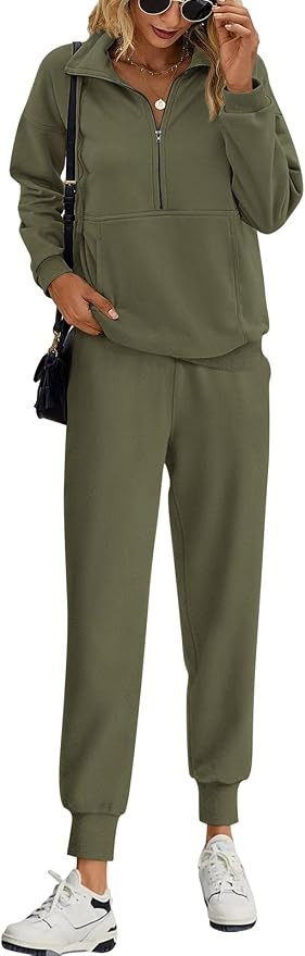 PRETTYGARDEN Long Sleeve Half Zip Sweatsuits Women 2 Piece Sets Outfits | Amazon (US)