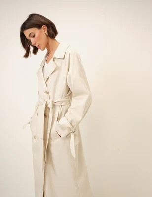 Cream Double-Breasted Linen Trench Coat | Nobody's Child