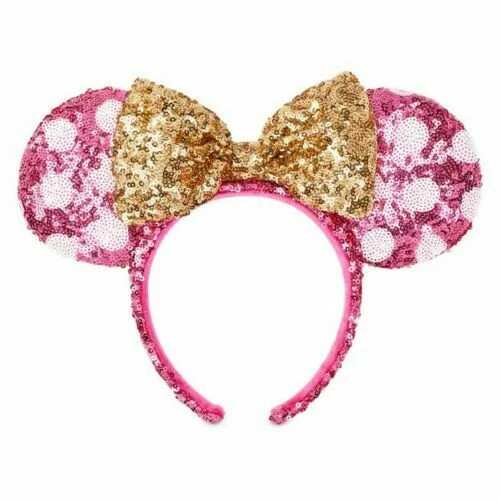 Minnie Hot Pink White Sequin & Polka Dot Gold Bow Headband Ears Costume Girl New | Walmart (US)