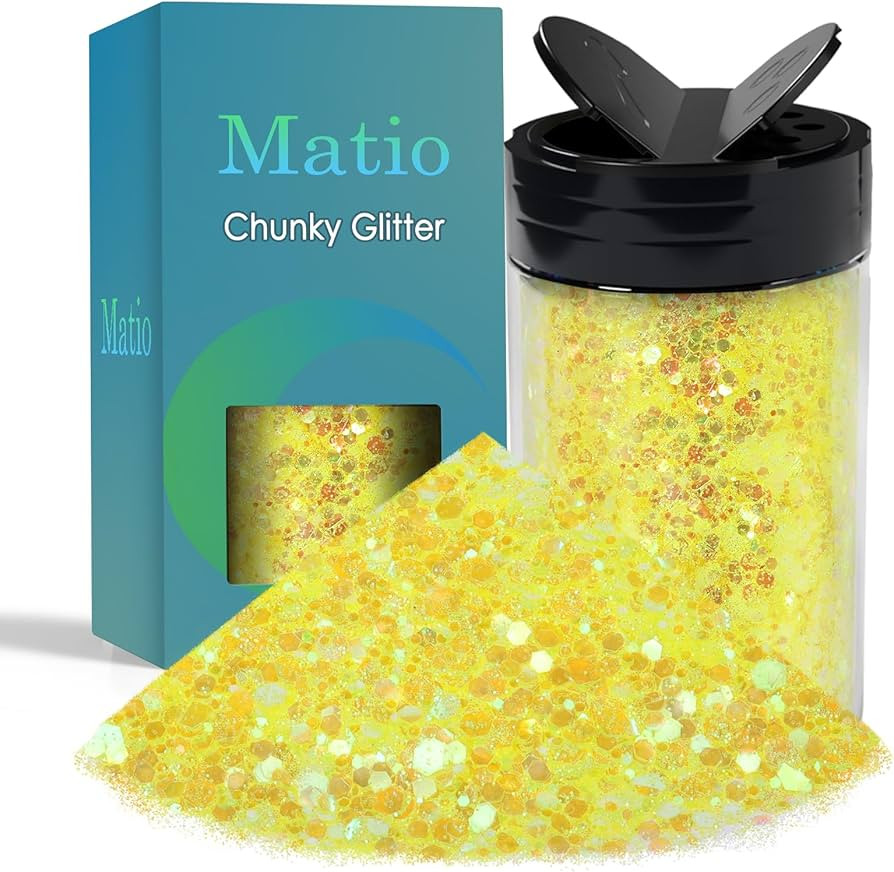 Matio Iridescent Chunky Glitter 7.8oz/220g IRI Yellow Craft Ultra Fine Glitter Powder Mixed Chunk... | Amazon (US)