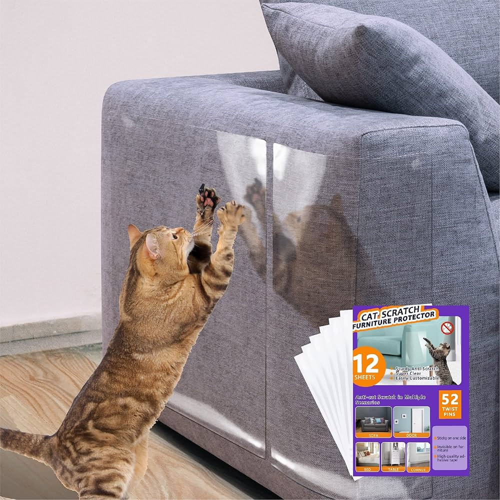 Anti Cat Scratch Furniture Protector-12 Pack Single Side Couch Protector for Cats, Self-Adhesive ... | Amazon (US)