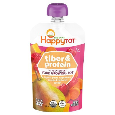 Happy Tot Fiber & Protein Organic Pears, Raspberries, Carrots & Butternut Squash Toddler Pouch - 4oz | Target