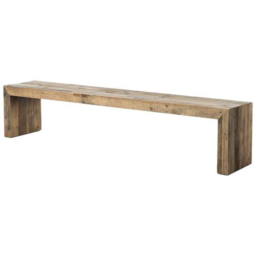 Wynn Rustic Lodge Brown Reclaimed Pine Wood Entryway Bench | Kathy Kuo Home
