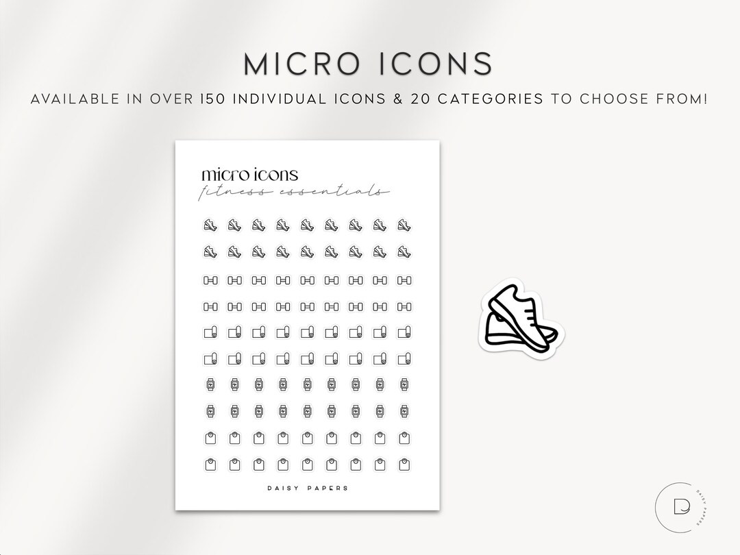 FITNESS ESSENTIALS Micro Icon Stickers Planner Stickers Minimal & Functional Planner Sticker Smal... | Etsy (US)