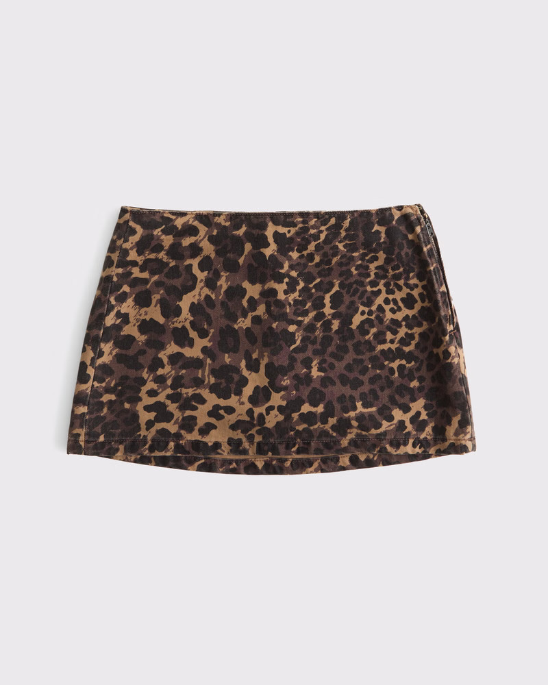 Abercrombie & Fitch Women's Mid Rise Denim Mini Skort in Leopard Print - Size 26 | Abercrombie & Fitch (US)