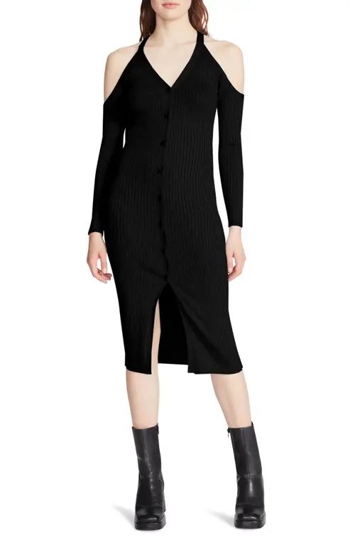 Steve Madden Keva Long Sleeve Cold Shoulder Sweater Dress in Black at Nordstrom, Size Medium | Nordstrom