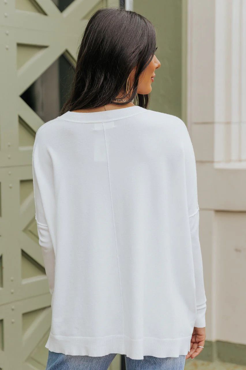 Luxe White Cashmere Blend Dolman Sleeve Pullover Sweater | Magnolia Boutique