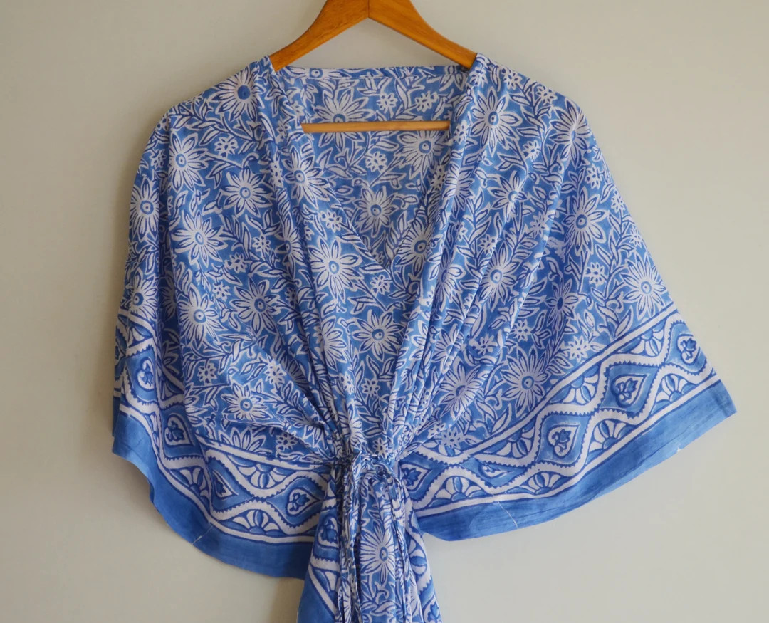 Beautiful Floral Block Printed Caftan Summer Beach Wear - Etsy | Etsy (US)