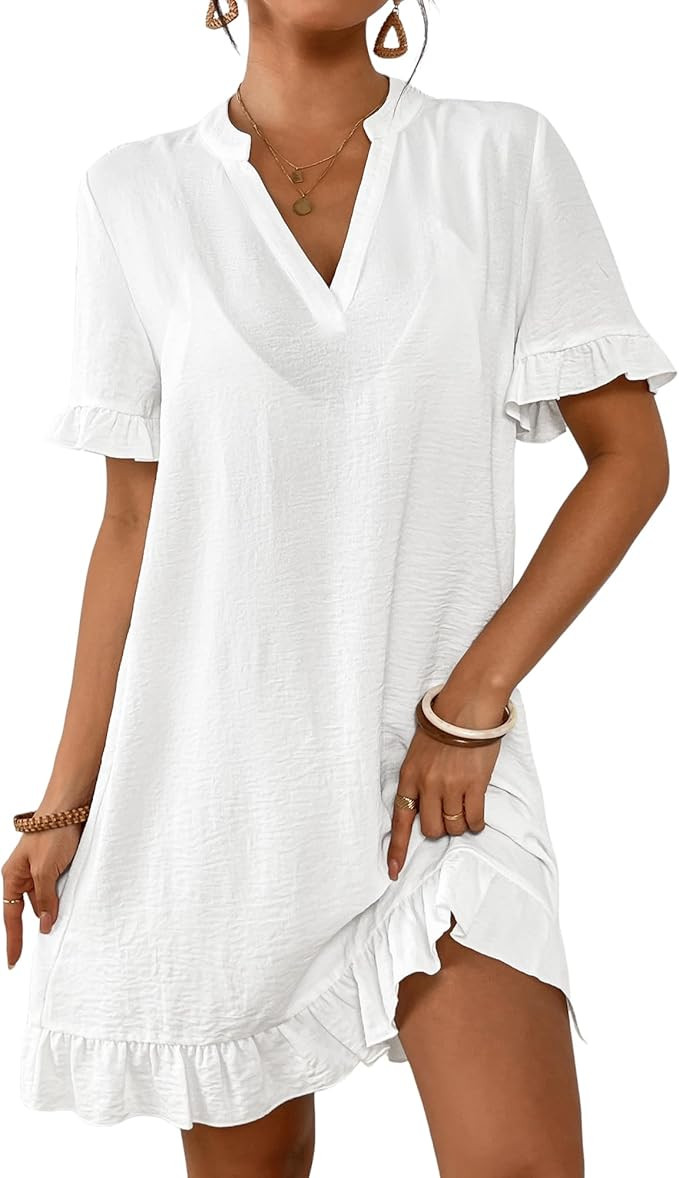 Bsubseach Womens Swimsuit Cover Up Shirt Ruffle Short Sleeve Bathing Suit Coverups V Neck Flowy R... | Amazon (US)