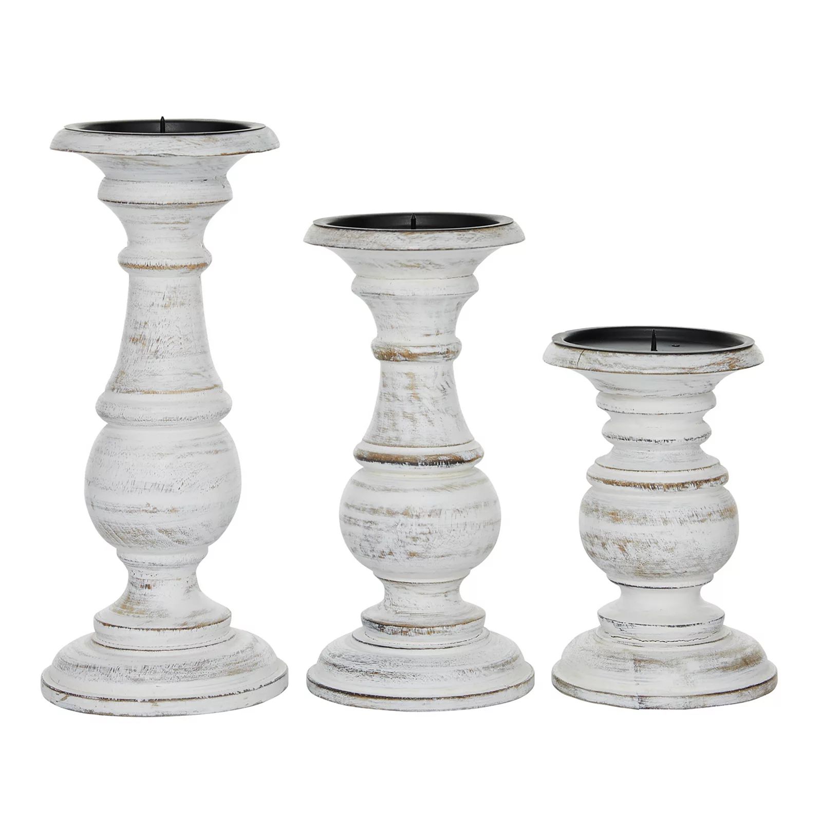 Stella & Eve Distressed White Finish Candle Holder Table Decor 3-piece Set, Small | Kohl's