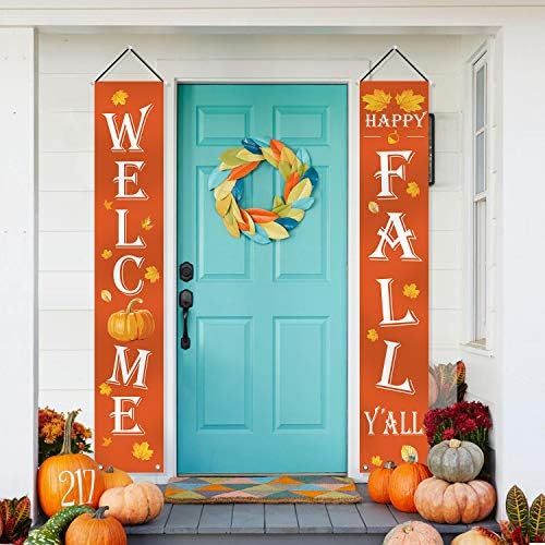 Fall Decor - Fall Outdoor Decorations for Home - WELCOME HAPPY FALL YALL Large Hanging Flags Sig... | Amazon (US)