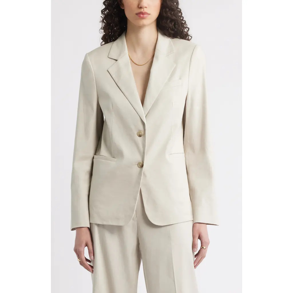 Nordstrom The Liv Linen Blend Boyfriend Blazer in Beige Scroll at Nordstrom Rack, Size Large | Nordstrom Rack
