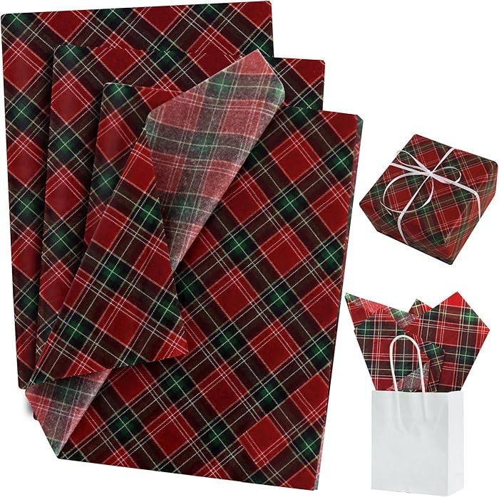 BEISHIDA Christmas Gingham Tissue Paper Bulk，Red and Green Buffalo Plaid Wrapping Tissue Paper ... | Amazon (US)