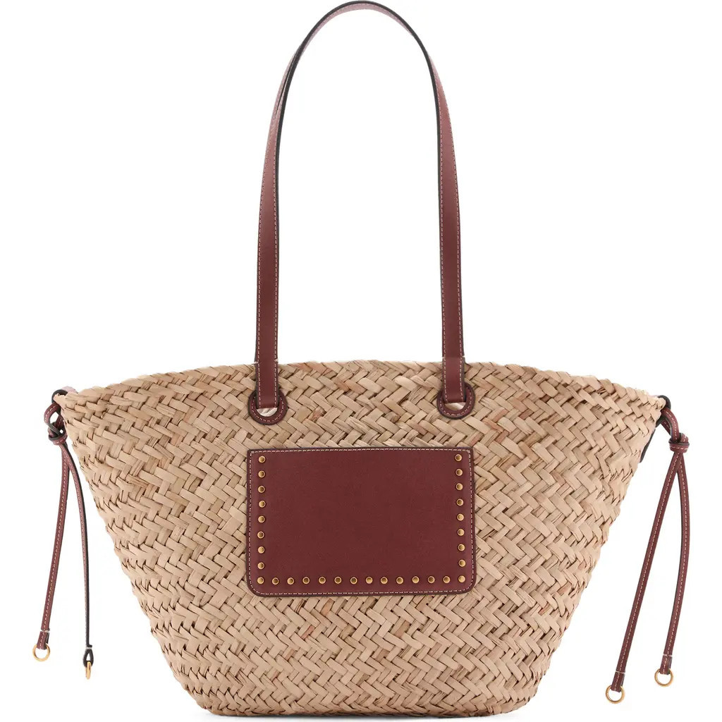 MANGO Large Straw Shoulder Bag in Natura/Leather at Nordstrom | Nordstrom