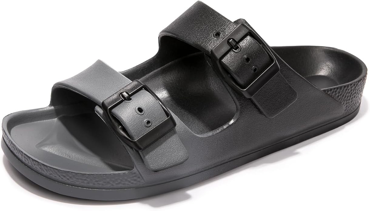 FUNKYMONKEY Women's Comfort Slides Double Buckle Adjustable EVA Flat Sandals | Amazon (US)
