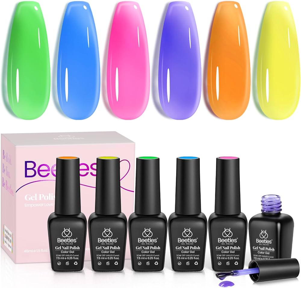 beetles Gel Polish 6 Colors Jelly Easter Gel Nail Polish Set Neon Nail Gel Kit Pink Blue Green So... | Amazon (US)