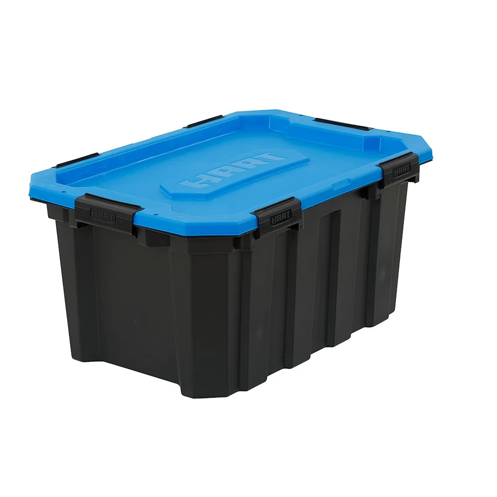 HART 24 Gallon Water Resistant Latching Heavy Duty Plastic Storage Bin, Black Base/Blue Lid | Walmart (US)