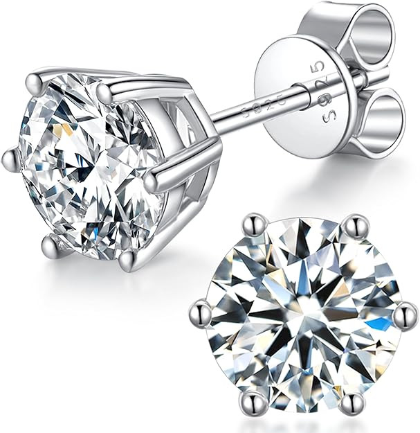 Moissanite Stud Earrings for Women, 925 Sterling Silver Earrings, 18K White Gold Plating earrings... | Amazon (US)