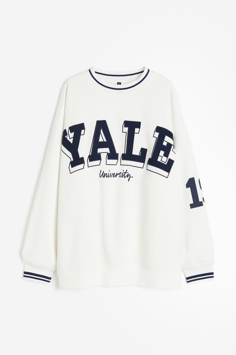 Oversized Printed Sweatshirt - White/Yale - Ladies | H&M US | H&M (US + CA)