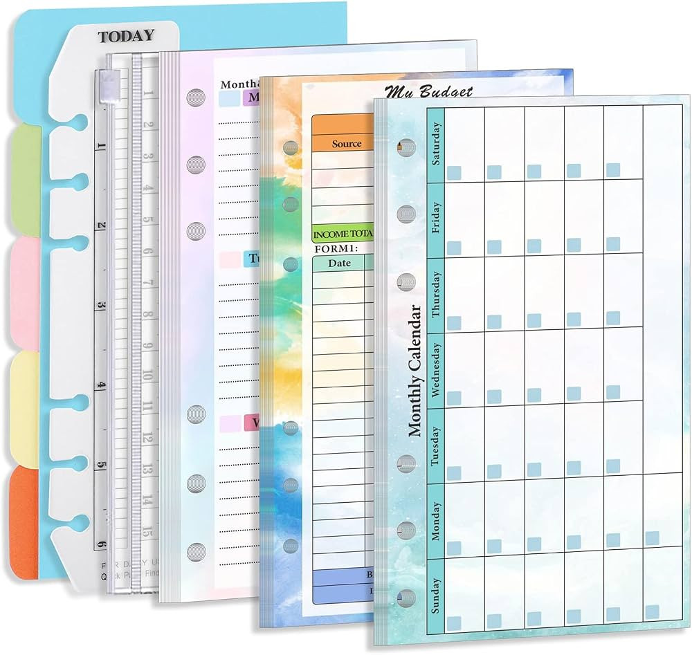 A6 Budget Planner Refill Set, Prefdo 82 Sheets Weekly Planner Monthly Calendar Inserts 6-Hole Bud... | Amazon (US)