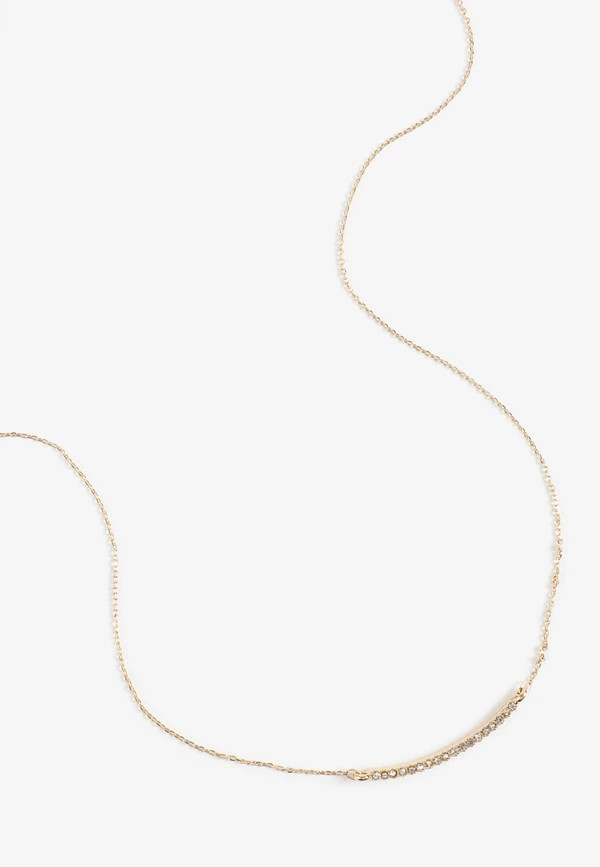 Everyday Layers Gold Rhinestone Curved Bar Necklace | Maurices