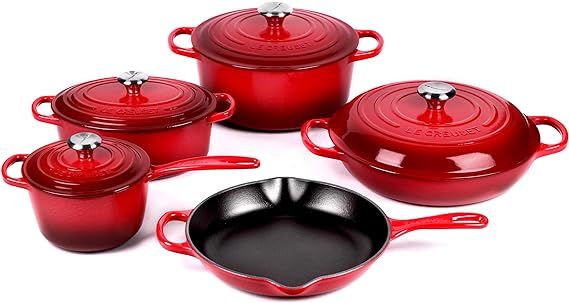 Le Creuset 9-piece Signature Cast Iron Cookware Set, Cerise (Cherry Red) | Amazon (US)