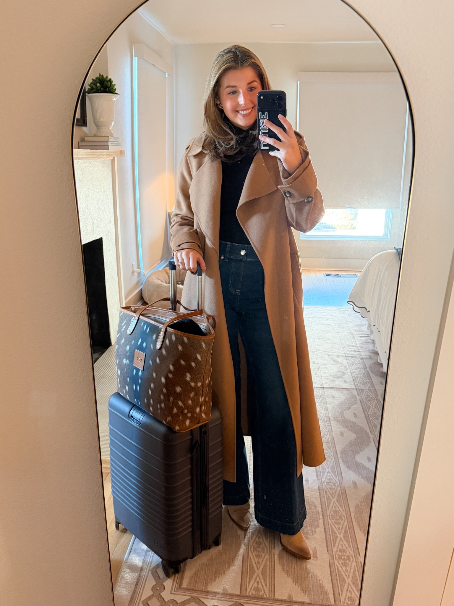 Winter travel fit! Wearing a S in turtleneck and jeans and XS in coat - not sure if it’s still available but I’ll link what I can!
