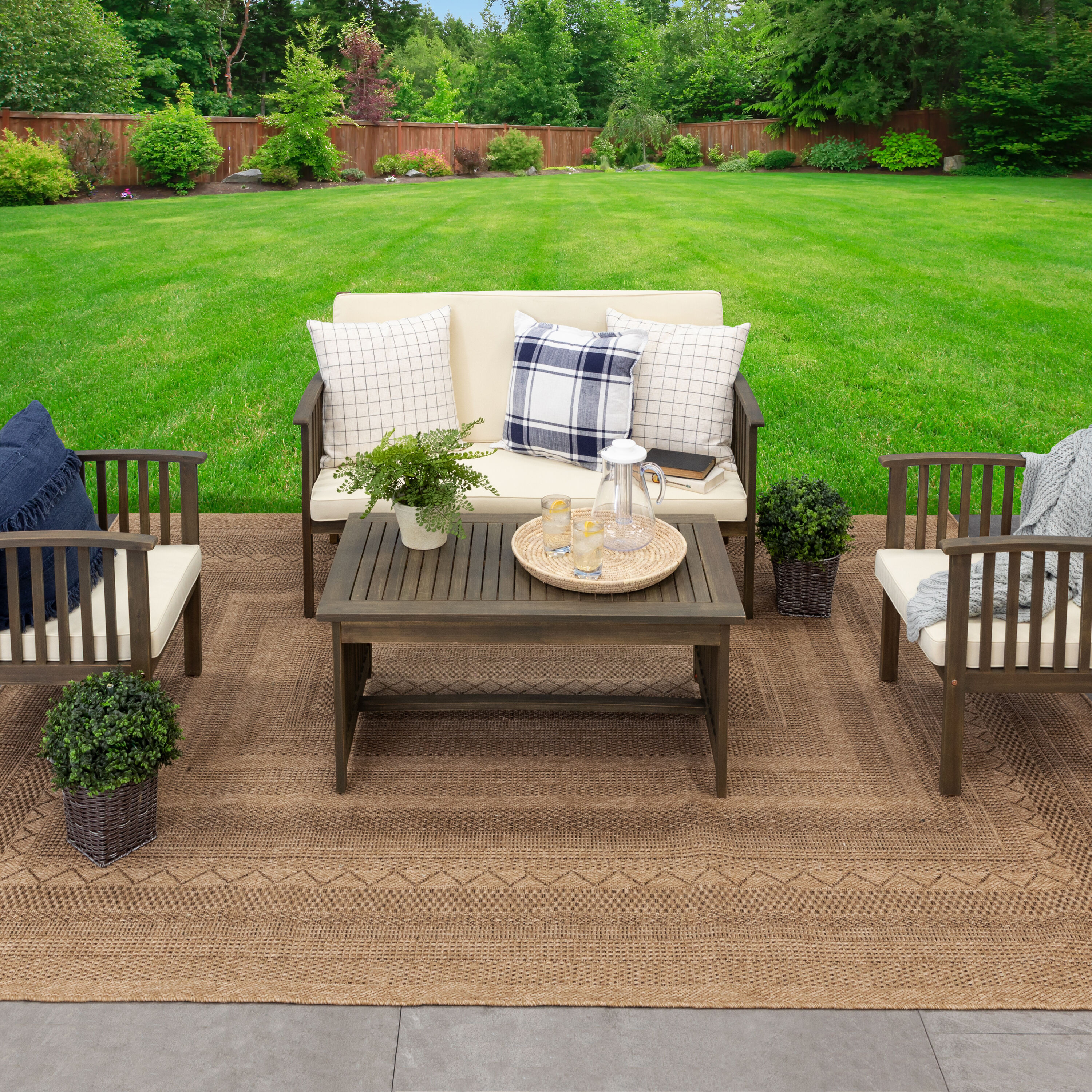 allen + roth with STAINMASTER Jute-Style Woven 7 x 10 (ft) Loomed Polypropylene Brown Rectangular Outdoor Area rug | R1337 429 094120 | Lowe's