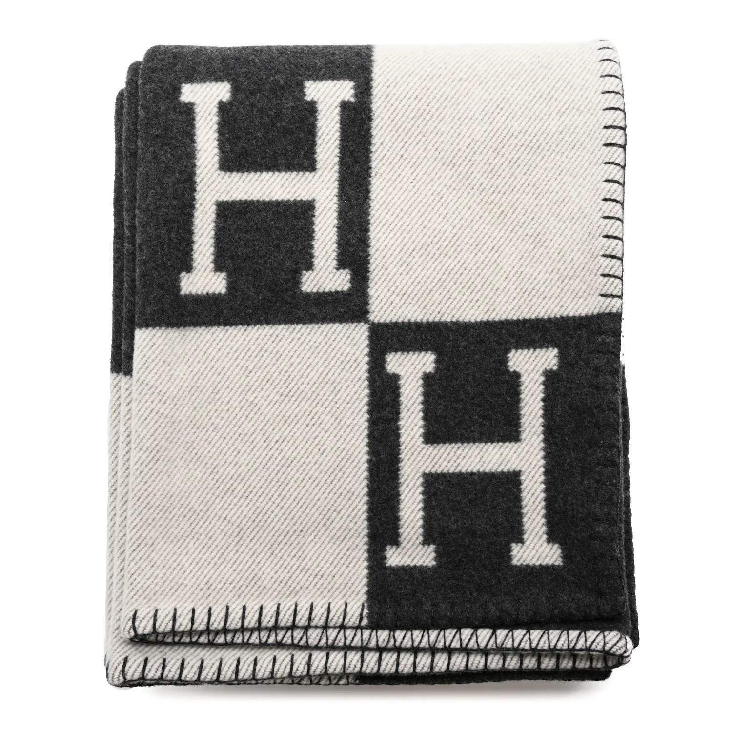 Wool Cashmere Avalon Signature Blanket Ecru Gris Fonce | FASHIONPHILE (US)