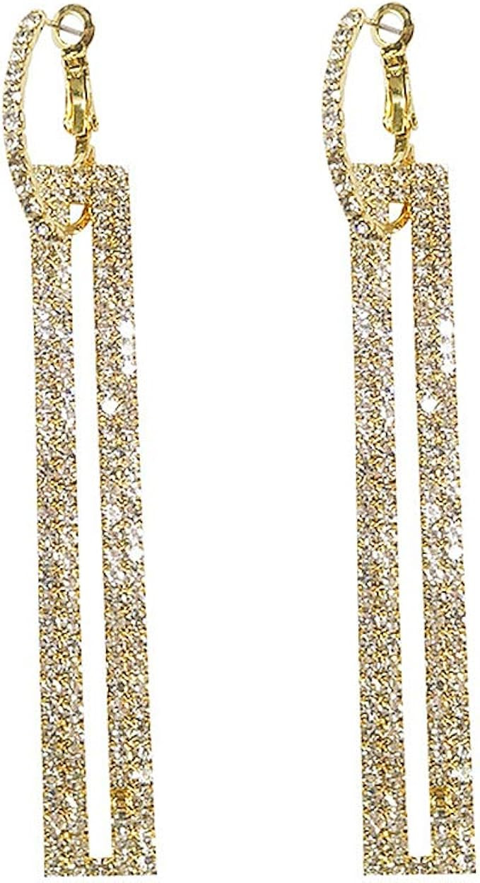 QJLE Geometric Rectangle Cubic Zirconia Rhinestone long Drop Dangle Earrings for women Hypoallerg... | Amazon (US)