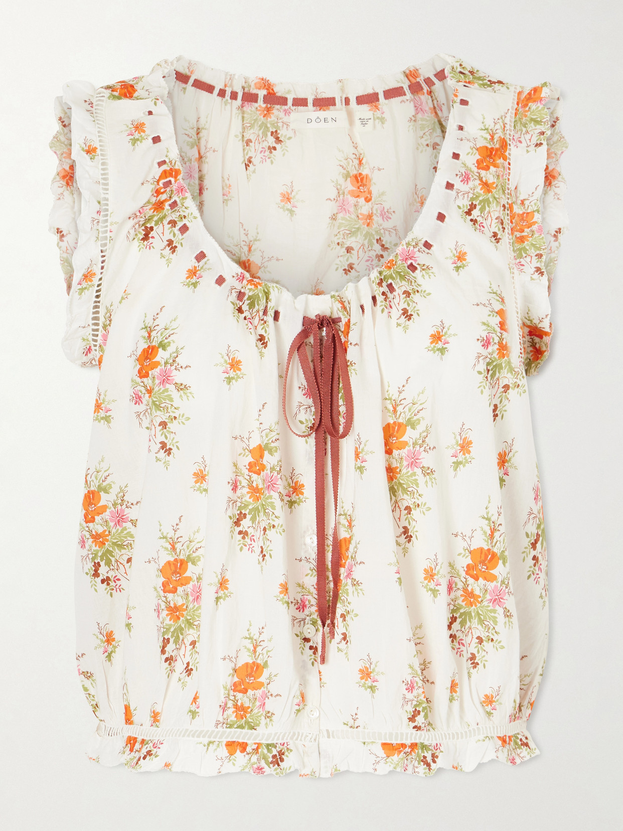 DÔEN - Traveler Embroidered Floral-print Organic Cotton Blouse - White | NET-A-PORTER (US)