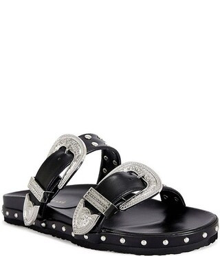 Tegan Western Buckle Studded Slide Sandals | Dillard's