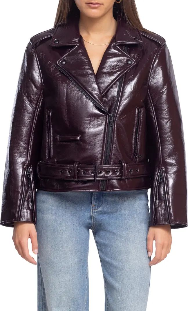 Shiny Crinkle Faux Leather Moto Jacket | Nordstrom