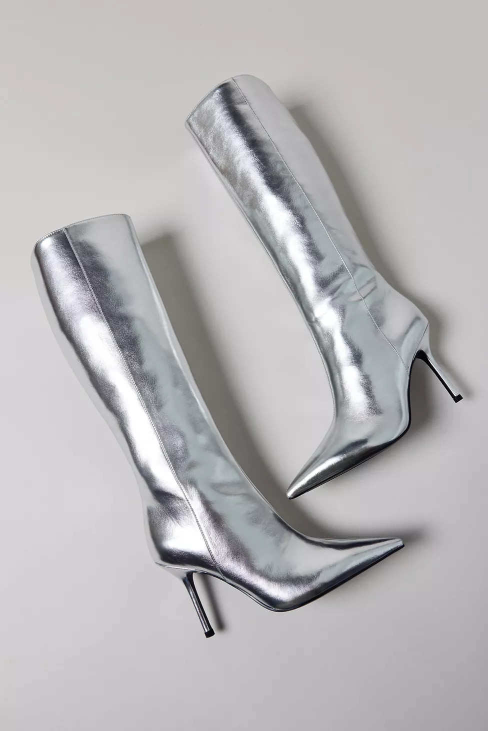 Charles & Keith Metallic Silver Pointed Toe Knee-High Boot | Urban Outfitters (US and RoW)