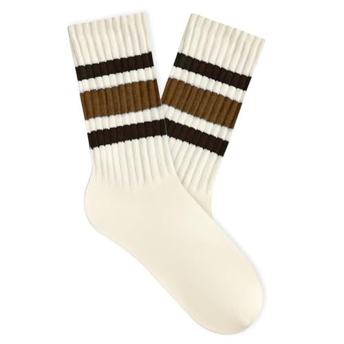 American Trends Womens Retro Tube Crew Socks Slouchy Striped Athletic Calf Socks Brown Stripe One Size 1Pack | Amazon (US)
