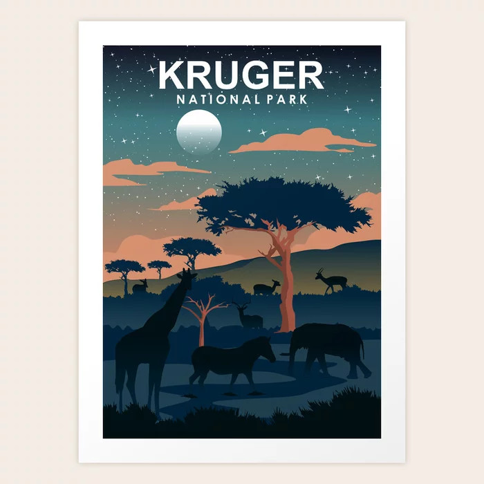 Kruger National Park Travel Poster Night Art Print | Society6