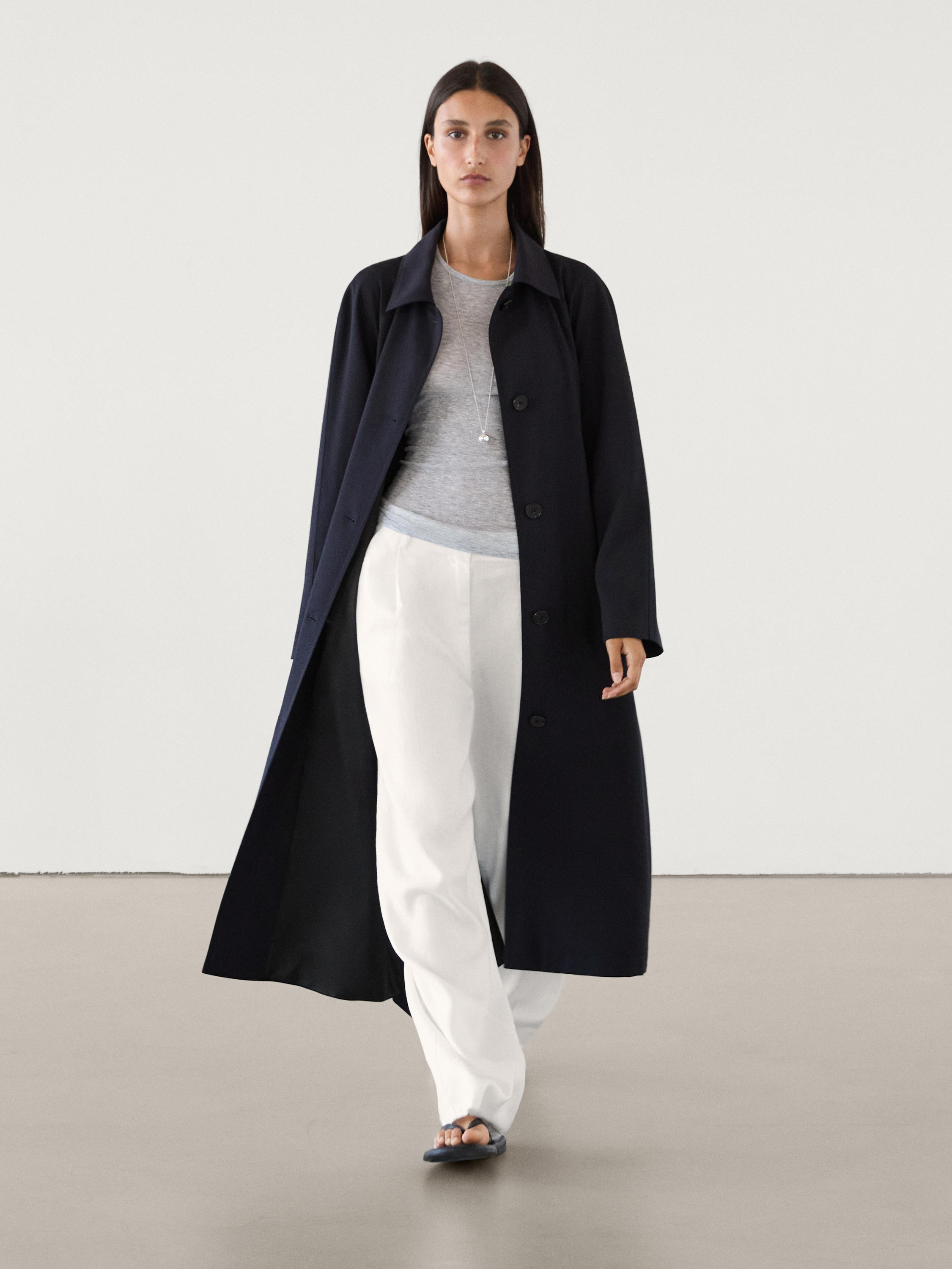Flowing navy blue trench coat with belt | Massimo Dutti UK