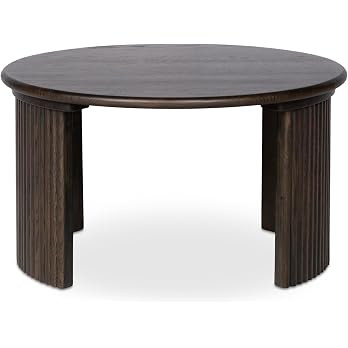 Pence Coffee Table, Small Oval Solid Oak Tabletop, Oak Veneer Base, Dark Brown Finish | Amazon (US)