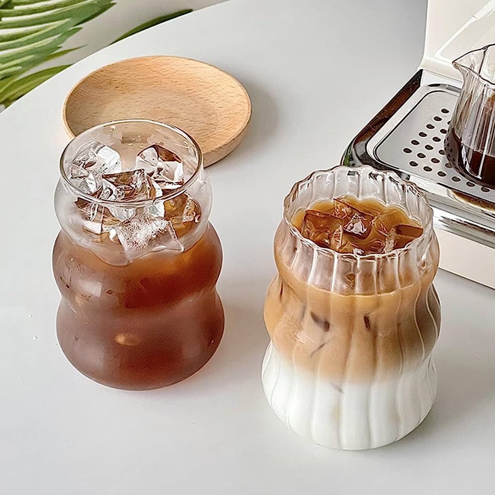 URMAGIC 2 Pcs Drinking Glasses,18 Oz/530ml Ripple Glass Cups,Gourd Shape Iced Coffee Glasses,Wave... | Amazon (CA)